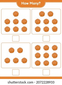 Contando el juego, cuántas galletas. Juego infantil educativo, hoja de cálculo imprimible, ilustración vectorial