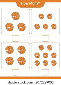 Contando el juego, cuántas galletas. Juego infantil educativo, hoja de cálculo imprimible, ilustración vectorial