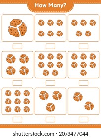 Counting game, how many Cookie. Educational children game, printable worksheet, vector illustration
