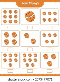 Counting game, how many Cookie. Educational children game, printable worksheet, vector illustration