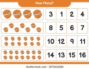 Counting game, how many Cookie. Educational children game, printable worksheet, vector illustration