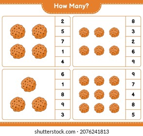 Counting game, how many Cookie. Educational children game, printable worksheet, vector illustration