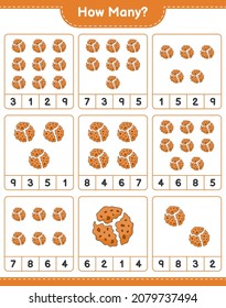 Contando el juego, cuántas galletas. Juego infantil educativo, hoja de cálculo imprimible, ilustración vectorial