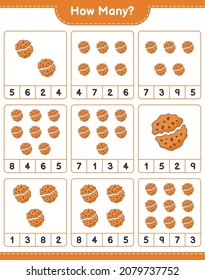Counting game, how many Cookie. Educational children game, printable worksheet, vector illustration
