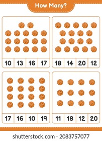 Zählspiel, wie viele Kekse. Kinderspiel, druckbares Arbeitsblatt, Vektorgrafik