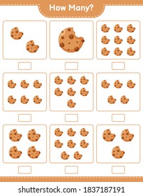 Counting game, how many Cookies. Educational children game, printable worksheet, vector illustration