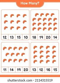 Contando el juego, cuántos croissant. Juego infantil educativo, hoja de cálculo imprimible, ilustración vectorial