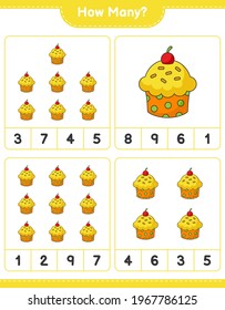Counting game, how many Cup Cake. Educational children game, printable worksheet, vector illustration