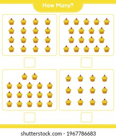 Counting game, how many Cup Cake. Educational children game, printable worksheet, vector illustration