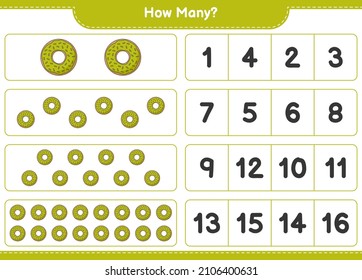 Counting game, how many Donut. Educational children game, printable worksheet, vector illustration