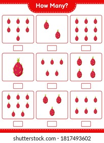 Counting game, how many Dragon fruit. Educational children game, printable worksheet, vector illustration