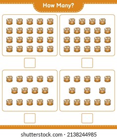 Counting game, how many Drum. Educational children game, printable worksheet, vector illustration