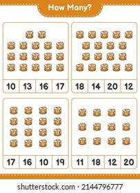 Counting game, how many Drum. Educational children game, printable worksheet, vector illustration