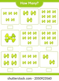 Counting game, how many Dumbbell. Educational children game, printable worksheet, vector illustration