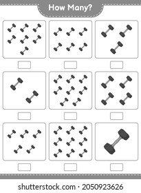 Counting game, how many Dumbbell. Educational children game, printable worksheet, vector illustration