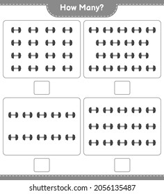 Counting game, how many Dumbbell. Educational children game, printable worksheet, vector illustration
