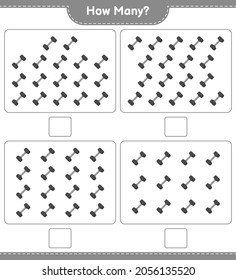 Counting Spiel, wie viele Dumbell. Kinderspiel, druckbares Arbeitsblatt, Vektorgrafik