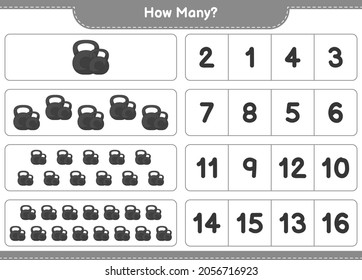 Counting game, how many Dumbbell. Educational children game, printable worksheet, vector illustration