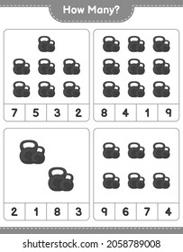 Counting game, how many Dumbbell. Educational children game, printable worksheet, vector illustration