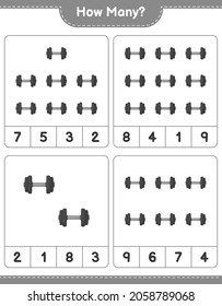 Counting game, how many Dumbbell. Educational children game, printable worksheet, vector illustration
