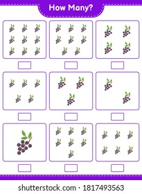 Counting game, how many Elderberry. Educational children game, printable worksheet, vector illustration