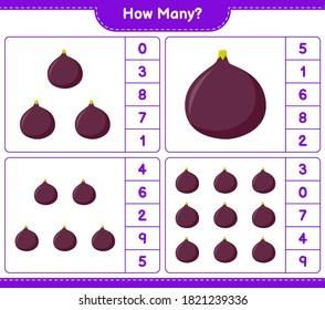 Counting game, how many Fig. Educational children game, printable worksheet, vector illustration