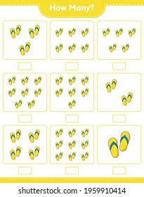 Counting game, how many Flip Flop. Educational children game, printable worksheet, vector illustration