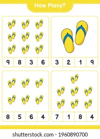 Counting game, how many Flip Flop. Educational children game, printable worksheet, vector illustration