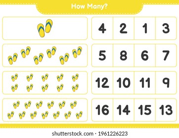 Counting game, how many Flip Flop. Educational children game, printable worksheet, vector illustration