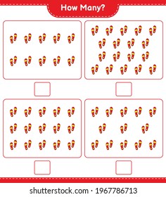 Counting game, how many Flip Flop. Educational children game, printable worksheet, vector illustration