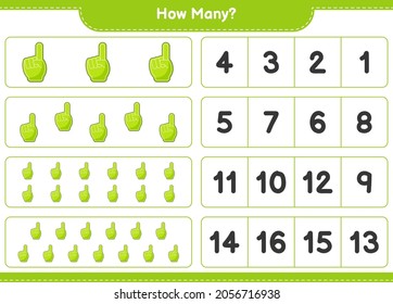 Counting game, how many Foam Finger. Educational children game, printable worksheet, vector illustration