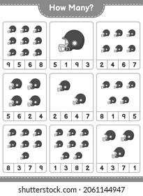 Counting game, how many Football Helmet. Educational children game, printable worksheet, vector illustration
