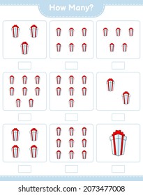 Counting game, how many Gift Box. Educational children game, printable worksheet, vector illustration