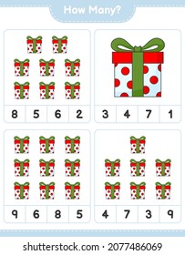 Counting game, how many Gift Box. Educational children game, printable worksheet, vector illustration