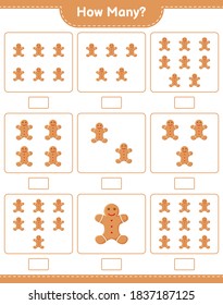 Counting game, how many Gingerbread Man. Educational children game, printable worksheet, vector illustration