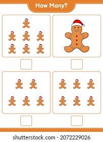 Counting game, how many Gingerbread Man. Educational children game, printable worksheet, vector illustration