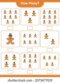 Counting game, how many Gingerbread Man. Educational children game, printable worksheet, vector illustration