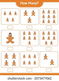 Counting game, how many Gingerbread Man. Educational children game, printable worksheet, vector illustration