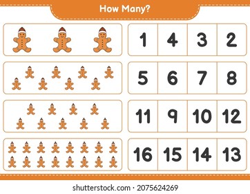 Counting game, how many Gingerbread Man. Educational children game, printable worksheet, vector illustration