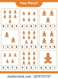 Counting game, how many Gingerbread Man. Educational children game, printable worksheet, vector illustration