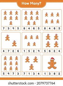 Counting game, how many Gingerbread Man. Educational children game, printable worksheet, vector illustration