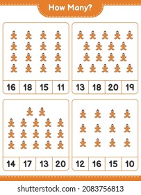 Counting game, how many Gingerbread Man. Educational children game, printable worksheet, vector illustration
