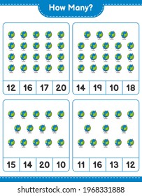 Counting game, how many Globe. Educational children game, printable worksheet, vector illustration