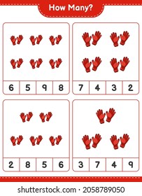 Counting game, how many Goalkeeper Gloves. Educational children game, printable worksheet, vector illustration