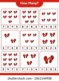 Counting game, how many Goalkeeper Gloves. Educational children game, printable worksheet, vector illustration