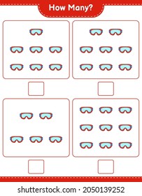Counting game, how many Goggle. Educational children game, printable worksheet, vector illustration