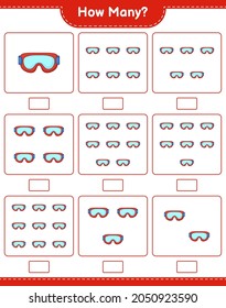 Counting game, how many Goggle. Educational children game, printable worksheet, vector illustration