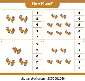 Counting game, how many Golf Gloves. Educational children game, printable worksheet, vector illustration