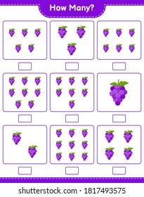 Counting game, how many Grape. Educational children game, printable worksheet, vector illustration