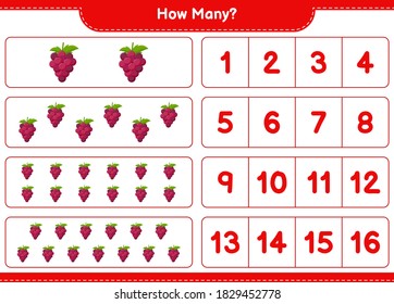 Counting game, how many Grape. Educational children game, printable worksheet, vector illustration